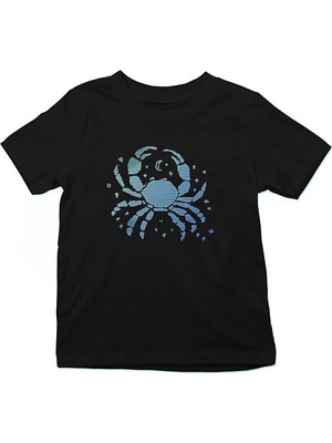 Darkhane Yengeç Burcu Siyah Unisex Çocuk Tişört T-Shirt