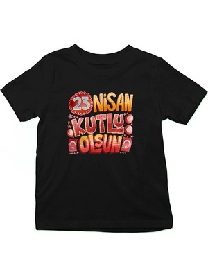 Darkhane 23 Nisan Ulusal Egemenlik ve Çocuk Bayramı Siyah Unisex Çocuk Tişört T-Shirt