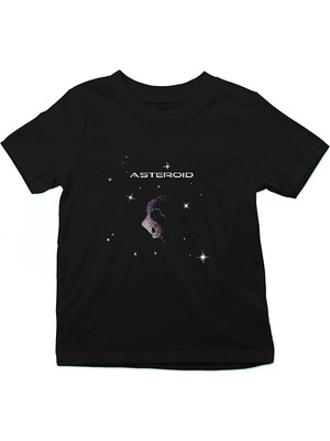 Darkhane Asteroit Siyah Unisex Çocuk Tişört T-Shirt