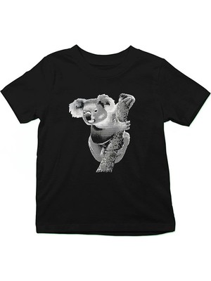 Darkhane Sevimli Koala Siyah Unisex Çocuk Tişört T-Shirt
