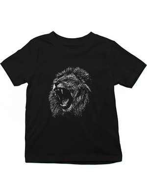 Darkhane Aslan Siyah Unisex Çocuk Tişört T-Shirt