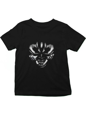 Darkhane Ellerden Yüz Şekli Siyah Unisex Çocuk Tişört T-Shirt