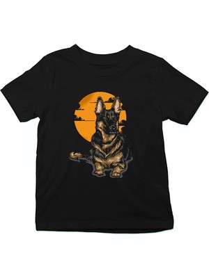 Darkhane Alman Kurdu Siyah Unisex Çocuk Tişört T-Shirt