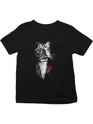 Darkhane Güllü Kaplan Siyah Unisex Çocuk Tişört T-Shirt