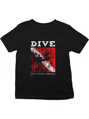 Darkhane Dalgıç Siyah Unisex Çocuk Tişört T-Shirt