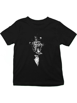 Darkhane Smokinli Kaplan Siyah Unisex Çocuk Tişört T-Shirt