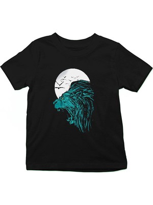 Darkhane Aslan ve Dolunay Siyah Unisex Çocuk Tişört T-Shirt