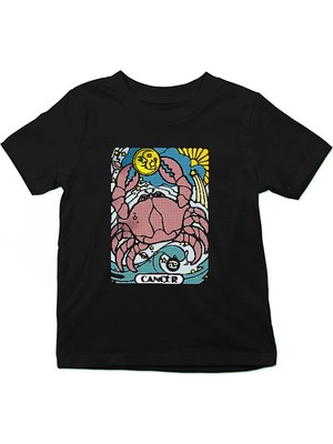 Darkhane Yengeç Burcu Siyah Unisex Çocuk Tişört T-Shirt