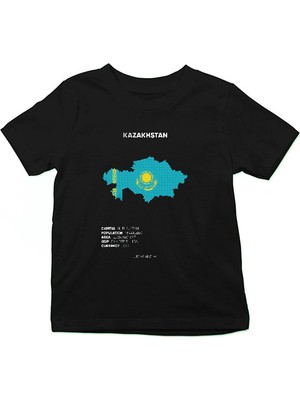 Darkhane Kazakistan Siyah Unisex Çocuk Tişört T-Shirt