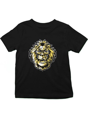 Darkhane Karizmatik Kral Aslan Siyah Unisex Çocuk Tişört T-Shirt