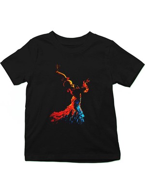 Darkhane Flamenko Siyah Unisex Çocuk Tişört T-Shirt