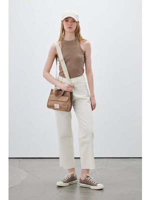 Manuka 1965 Ekru Straight Denim Pantolon Kadın Günlük Düz Desenli Pamuklu Kumaş