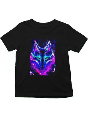 Darkhane Renkli Kurt Siyah Unisex Çocuk Tişört T-Shirt