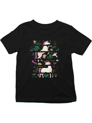 Darkhane Unicorn At Siyah Unisex Çocuk Tişört T-Shirt