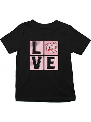 Darkhane Domuzcuk Sevgisi Siyah Unisex Çocuk Tişört T-Shirt