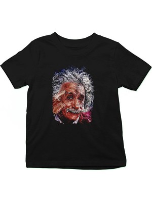 Darkhane Albert Einstein Çizim Siyah Unisex Çocuk Tişört T-Shirt