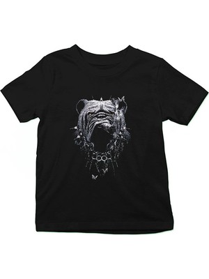 Darkhane Püro Içen Bulldog Siyah Unisex Çocuk Tişört T-Shirt