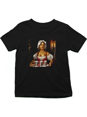 Darkhane Barmaid Siyah Unisex Çocuk Tişört T-Shirt
