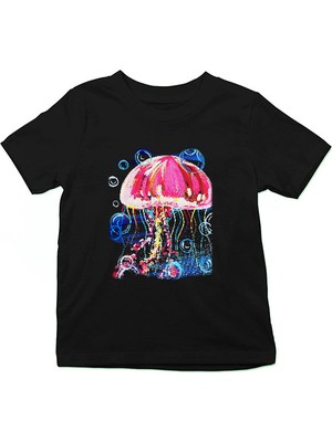 Darkhane Deniz Canlıları Siyah Unisex Çocuk Tişört T-Shirt