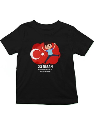 Darkhane 23 Nisan Ulusal Egemenlik ve Çocuk Bayramı
 Siyah Unisex Çocuk Tişört T-Shirt