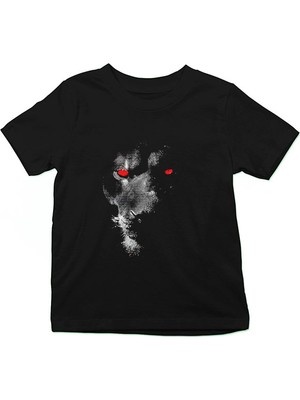 Darkhane Kırmızı Gözlü Aslan Siyah Unisex Çocuk Tişört T-Shirt