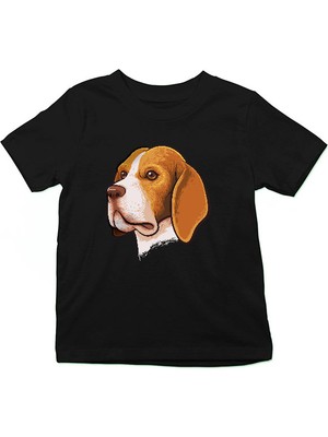 Darkhane Beagle Portresi  Siyah Unisex Çocuk Tişört T-Shirt