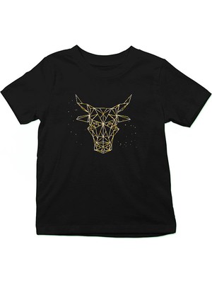 Darkhane Boğa Burcu Siyah Unisex Çocuk Tişört T-Shirt