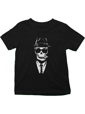 Darkhane Mafya Kurukafa Siyah Unisex Çocuk Tişört T-Shirt