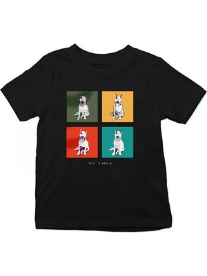 Darkhane Pop Art Bull Teriyer Siyah Unisex Çocuk Tişört T-Shirt