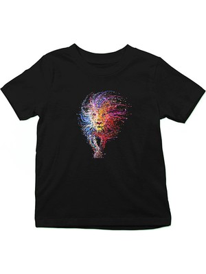 Darkhane Renkli Yeleli Aslan Siyah Unisex Çocuk Tişört T-Shirt