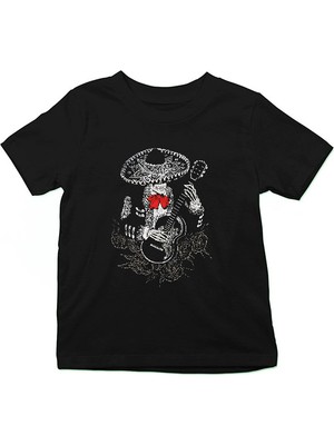 Darkhane Meksikalı Kurukafa Siyah Unisex Çocuk Tişört T-Shirt
