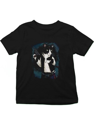 Darkhane Gangster Kedi Siyah Unisex Çocuk Tişört T-Shirt