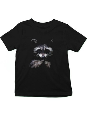 Darkhane Rakun Siyah Unisex Çocuk Tişört T-Shirt