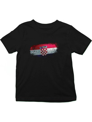 Darkhane Hırvatistan - Croatia Siyah Unisex Çocuk Tişört T-Shirt