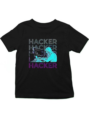 Darkhane Hacker Siyah Unisex Çocuk Tişört T-Shirt