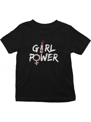 Darkhane Kadınlar Günü Girl Power Siyah Unisex Çocuk Tişört T-Shirt