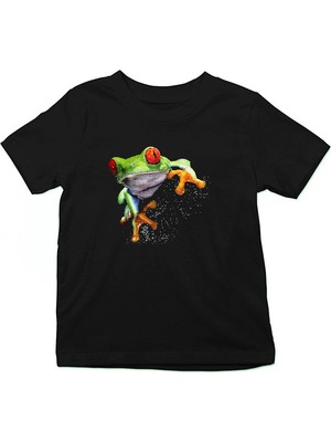Darkhane Yeşil Kurbağa Siyah Unisex Çocuk Tişört T-Shirt
