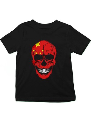 Darkhane Çin Kurukafa Siyah Unisex Çocuk Tişört T-Shirt