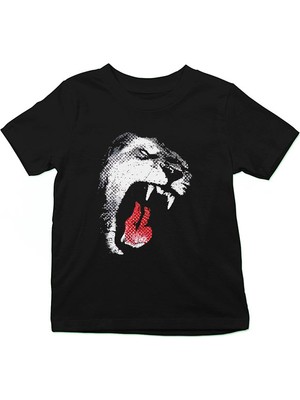 Darkhane Kükreyen Kaplan Siyah Unisex Çocuk Tişört T-Shirt