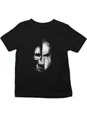 Darkhane Sparta Kurukafa Siyah Unisex Çocuk Tişört T-Shirt