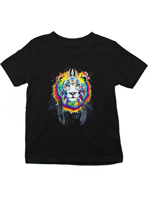 Darkhane Renkli Şef Aslan Siyah Unisex Çocuk Tişört T-Shirt