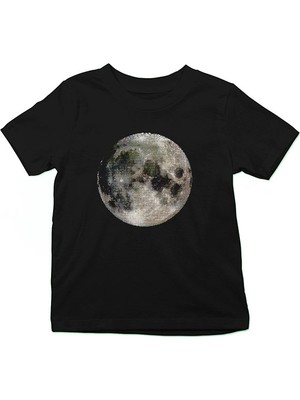 Darkhane Ay Siyah Unisex Çocuk Tişört T-Shirt
