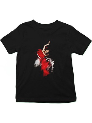 Darkhane Flamenko Siyah Unisex Çocuk Tişört T-Shirt