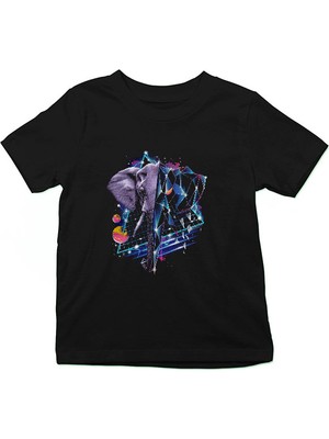 Darkhane Tasarım Fil Siyah Unisex Çocuk Tişört T-Shirt