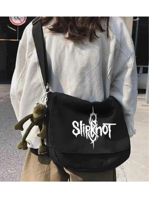Dükkan Design Rock Serisi Slipknot Baskılı Unisex Siyah Postacı Çantası