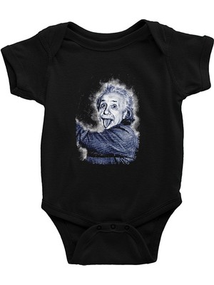 Darkhane Albert Einstein Dil Çıkaran Portre Siyah Unisex Bebek Body - Zıbın