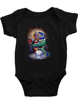 Darkhane Uzakdoğu Ejderha Siyah Unisex Bebek Body - Zıbın