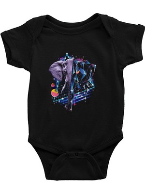 Darkhane Tasarım Fil Siyah Unisex Bebek Body - Zıbın