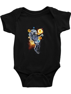Darkhane Astronot Güneş Sistemi Siyah Unisex Bebek Body - Zıbın