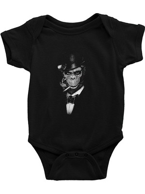 Darkhane Smokinli Goril Siyah Unisex Bebek Body - Zıbın